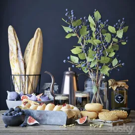 Kitchen set with bread donuts